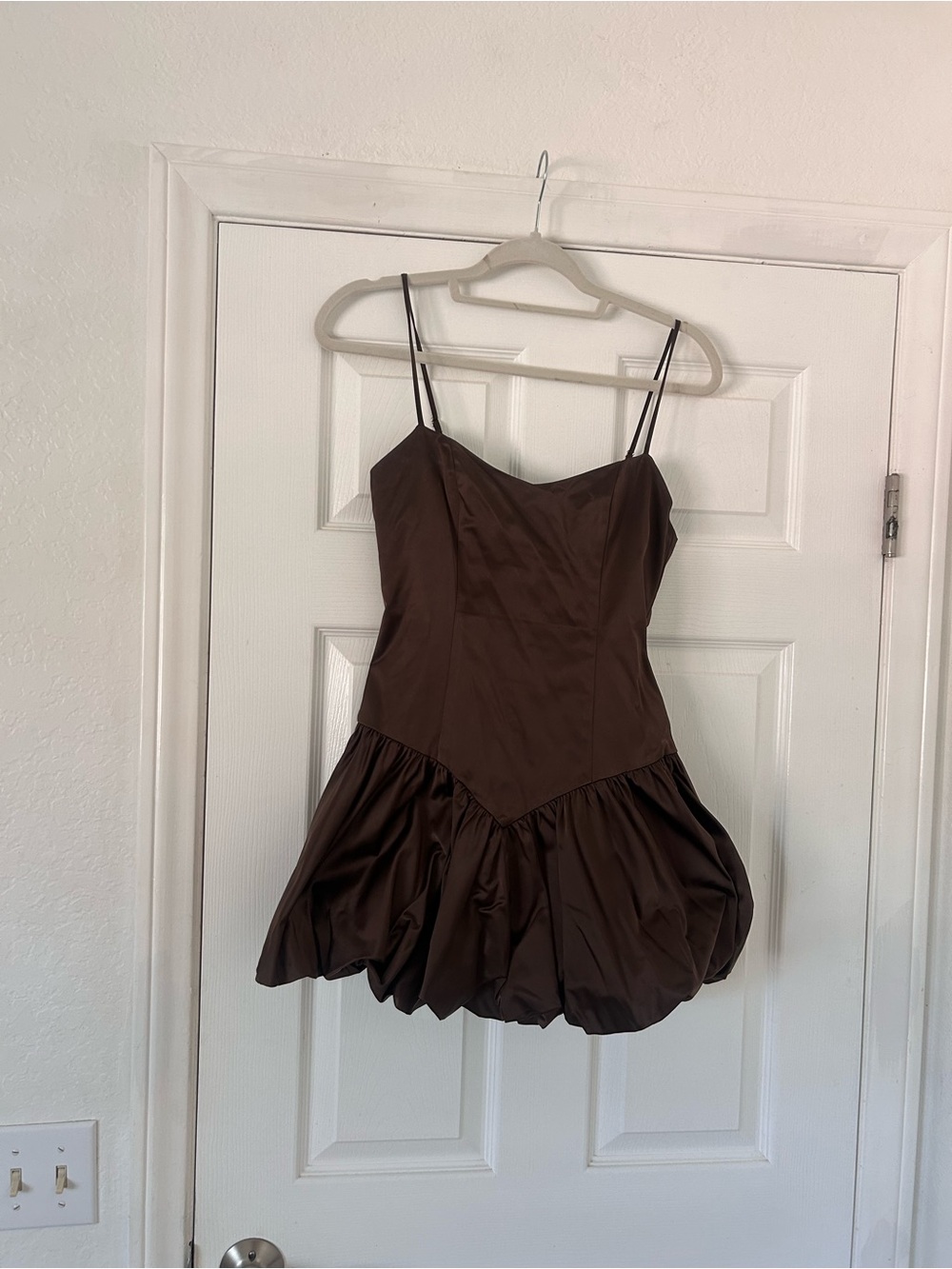 Lioness Brown Bubble-Hem Slip Dress